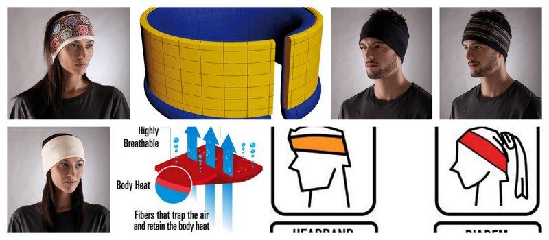 Collage showing men and women wearing the Reversible Polar Headband Buff®