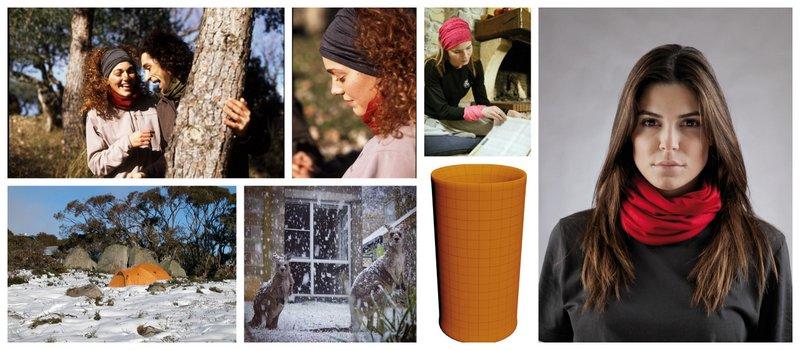 Collage showing people wearing the Wool Buff® in cold weather