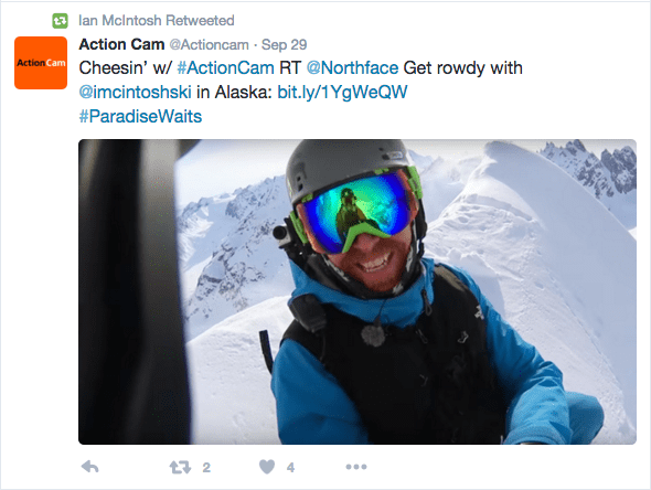 Twitter screenshot of Ian McIntosh wearing a Original Buff® as Balaclava under his ski helmet
