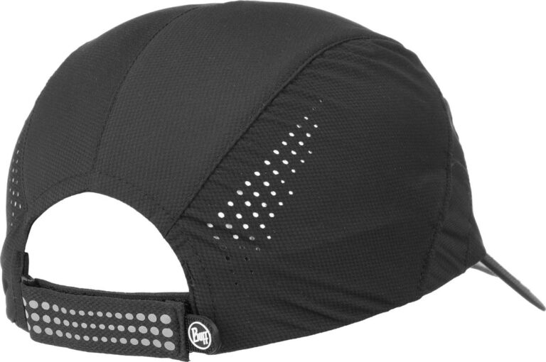 A studio photo of the Pro Run Cap detail "Laser Cut Holes". Laser cut holes on the side panels create extra ventilation. Source: buff.eu