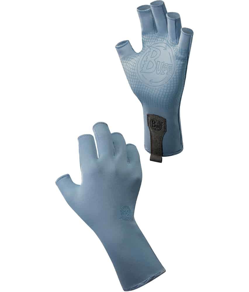 Studio Montage of the Water Glove Design "Glacier Blue". It shows the glove from the palm and the backhand side. Source: buff.eu