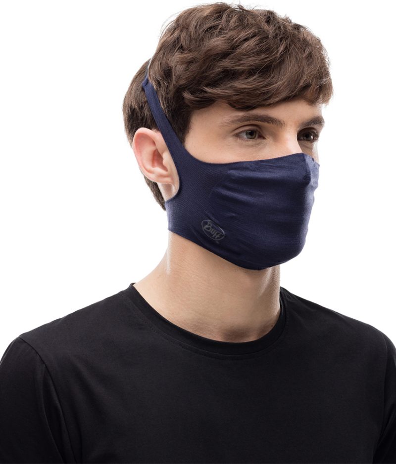 BUFF® Filter Mask Design "Solid Night Blue" worn by a woman Studio photo of BUFF® Filter Mask Design "Solid Night Blue" worn by a woman. Source: buff.eu