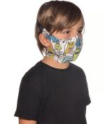 Studio photo of a child wearing the BUFF® Junior Filter Face Mask design "Boo Multi". Source: buff.eu