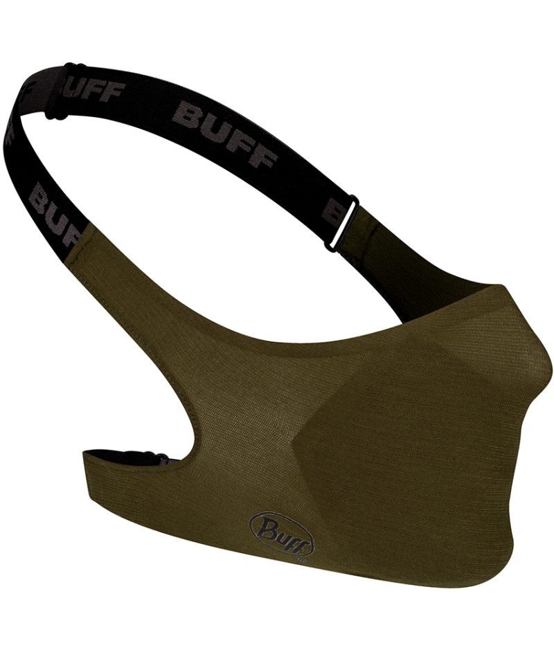 Studio photo of the BUFF® Filter Face Mask Design “Solid Military". Source: buff.eu