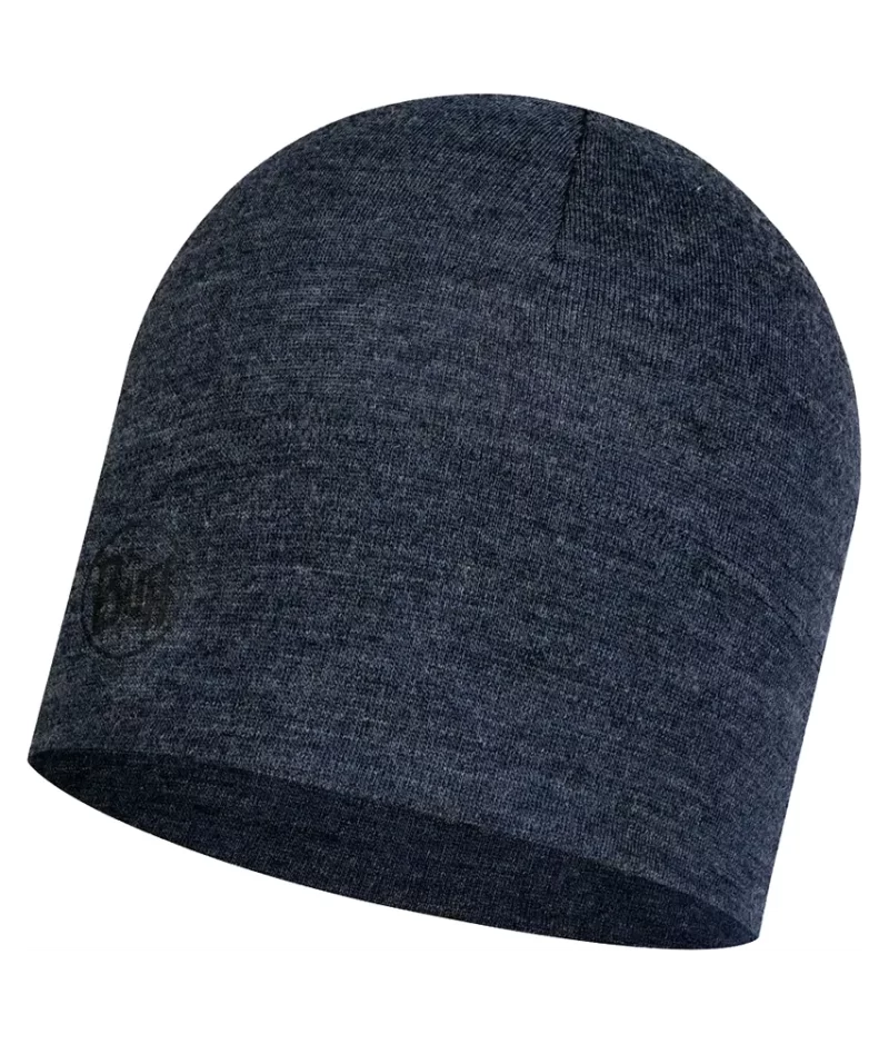 Studio photo of the BUFF® Merino Midweight Beanie Design ”Melange Night Blue”. Source: buff.eu