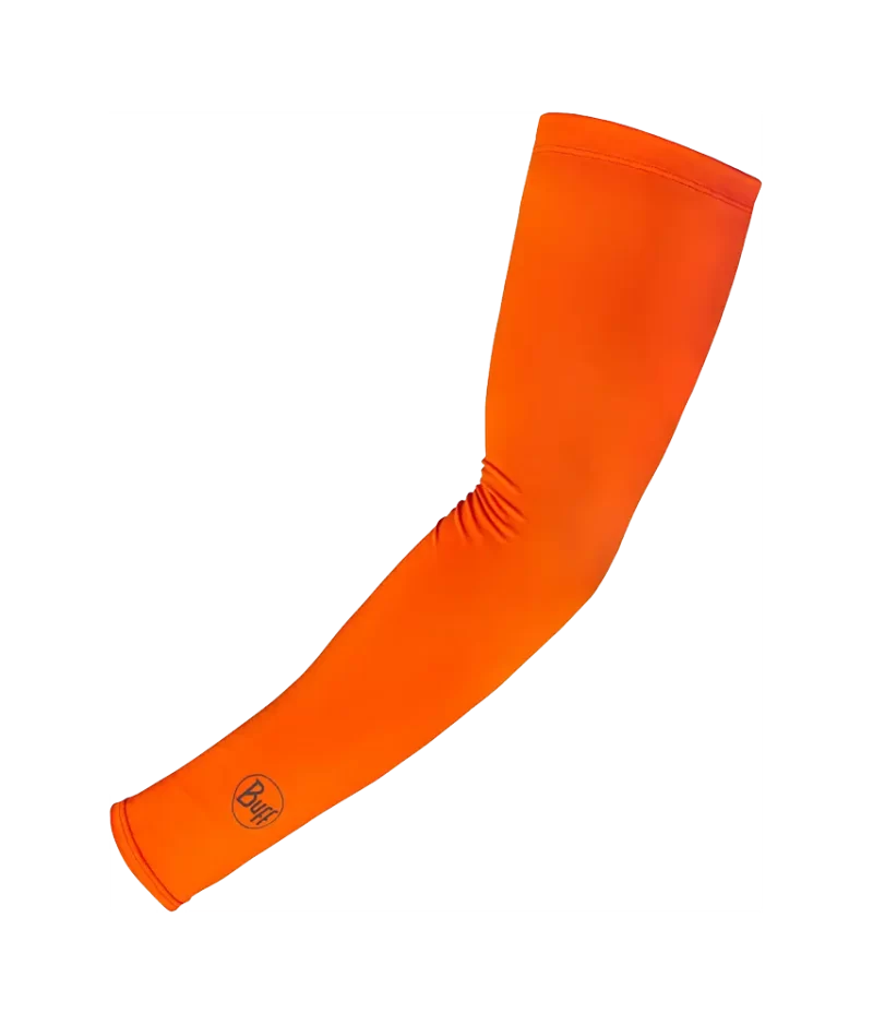 Studio photo of the BUFF® Safety Arm Sleeves Design "Orange Fluor". Source: buff.eu