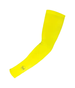 Studio photo of the BUFF® Safety Arm Sleeves Design "Yellow Fluor". Source: buff.eu
