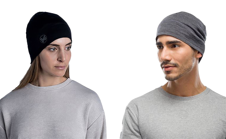 A montage showing a woman on the left and a man on the right. They are both wearing the BUFF® Merino Lightweight Beanie.