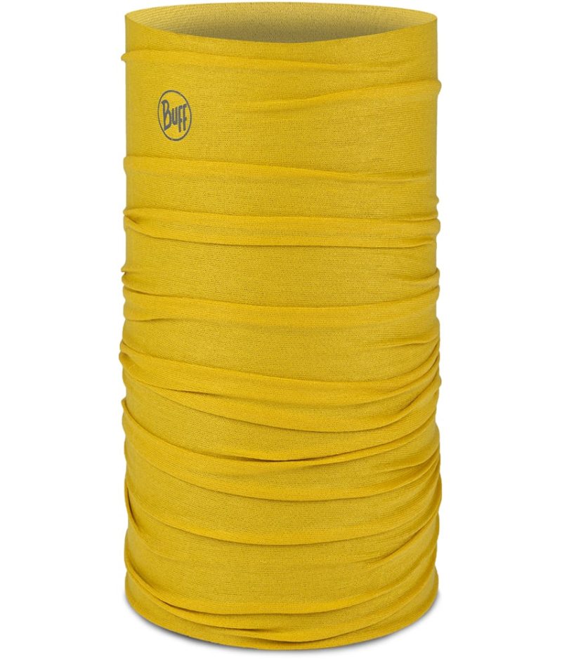 Studio photo of the BUFF® Coolnet UV® Multifunctional Headwear Tube Design ”Solid Maize”. Source: buff.eu