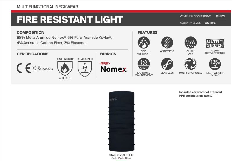 Screenshot of the BUFF® Safety Nomex® Fire Resistant Light 2024 Catalogue